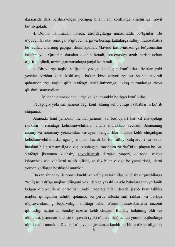 O‘qituvchilar, o‘quvchilar va tengdoshlar orasidagi konfliktlar 6