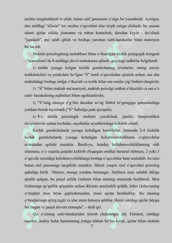 O‘qituvchilar, o‘quvchilar va tengdoshlar orasidagi konfliktlar 7