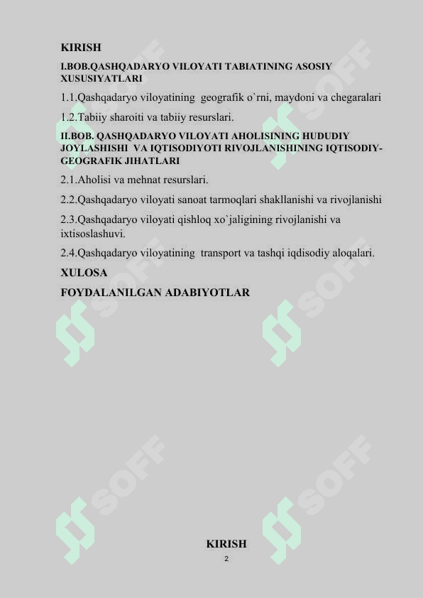 Qashqadaryo viloyatining iqdisodiy geografik tavsifi 2