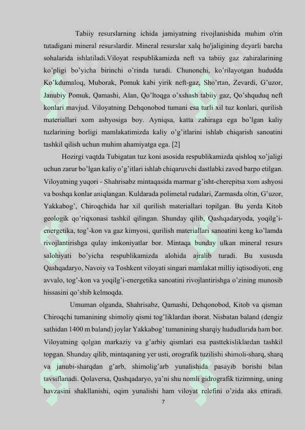 Qashqadaryo viloyatining iqdisodiy geografik tavsifi 7