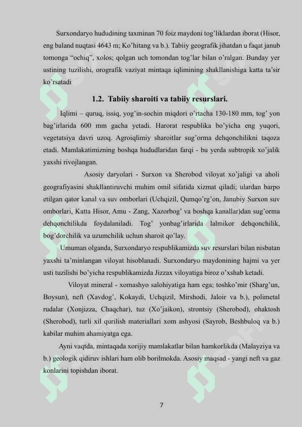 Surxondaryo viloyatining iqtisodiy-geografik tavsifi 7