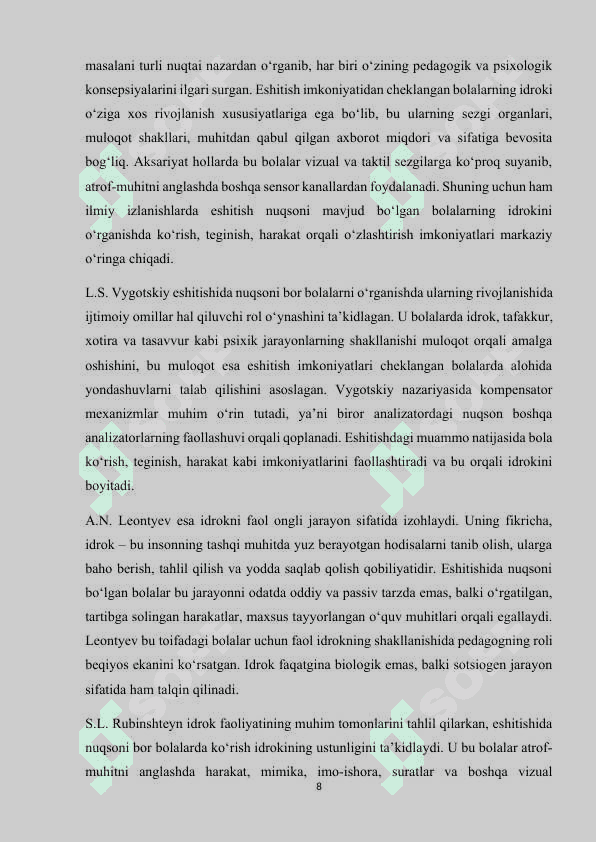 Eshitishida nuqsoni bo’lgan bolalar idrokining o’ziga xos xususiyatlari 8