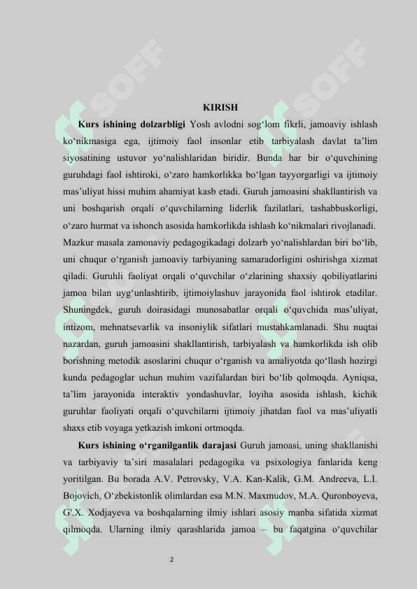 Guruh jamoasini tashkil etish, tarbiyalash va hamkorlikda ish olib borish metodikasi 2