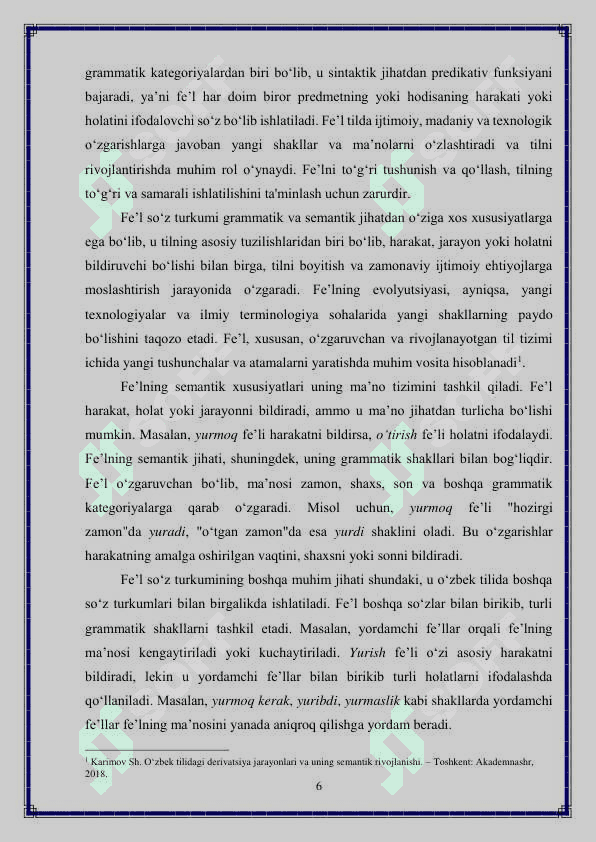 Hozirgi o‘zbek adabiy tilida fe’l so'z turkumi 6