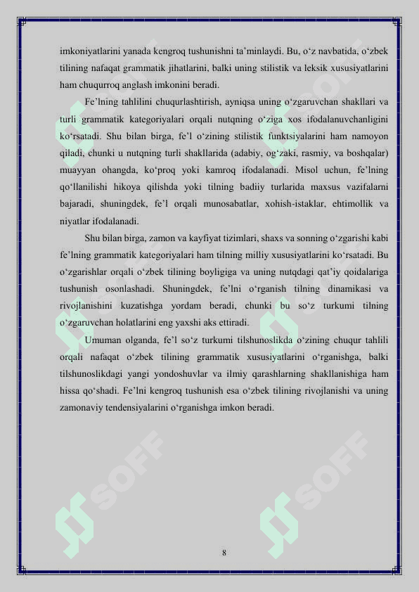 Hozirgi o‘zbek adabiy tilida fe’l so'z turkumi 8