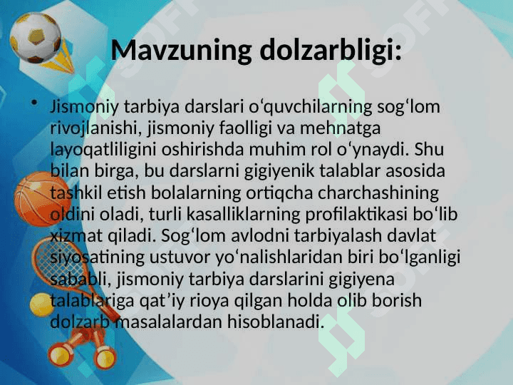 Maktablarda jismoniy tarbiya darsini tashkillashtirishning gigiyenik asoslari 4