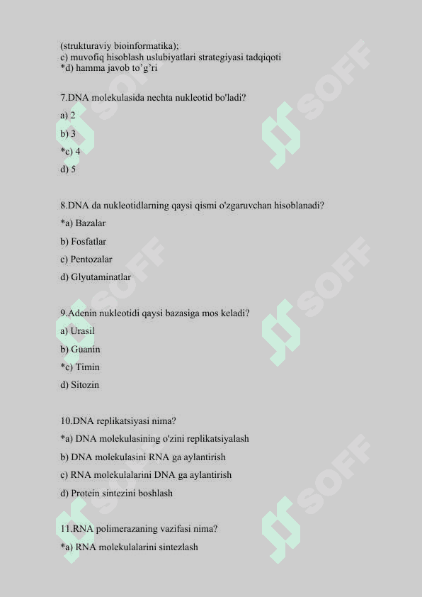 Bioinformatika (Yakuniy testlar javoblari) 2