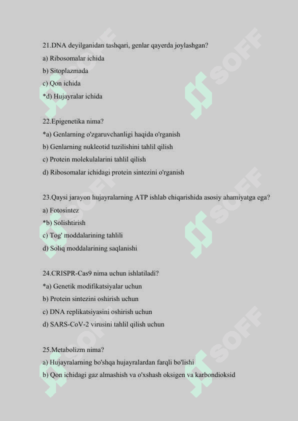 Bioinformatika (Yakuniy testlar javoblari) 5