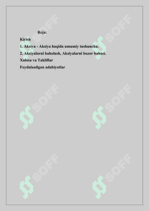 Aksiyalarning bozor bahosi (Essay) 2