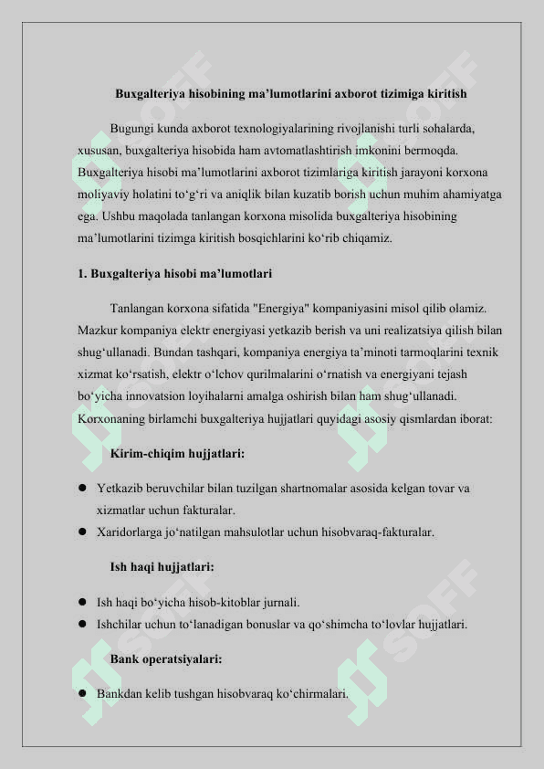 Buxgalteriya xisobi ma’lumotlarini axborot tizimiga kiritish 2