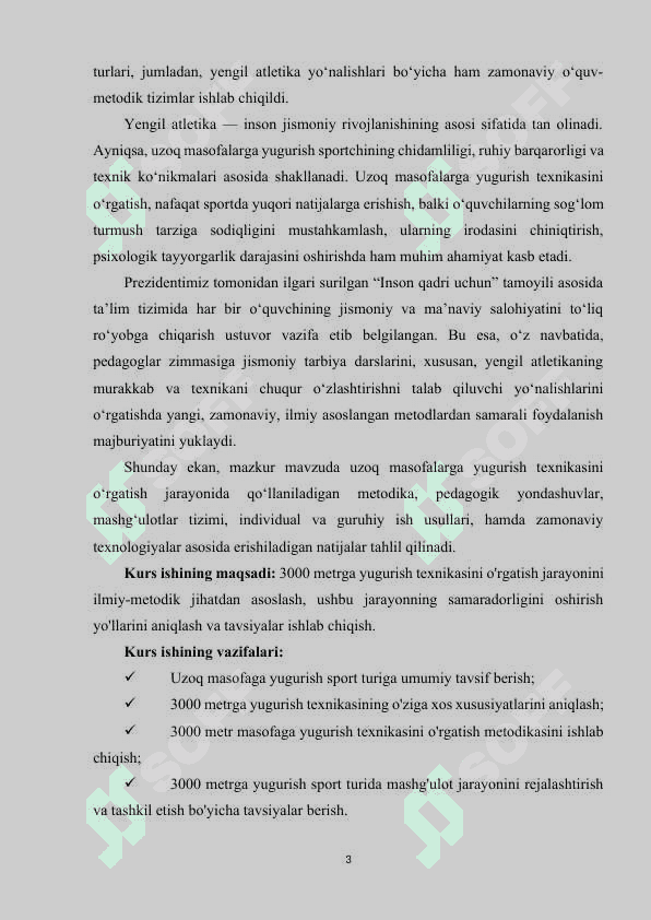 Uzoq masafalarga yugurish texnikasini o‘rgatish (3000 m) 3