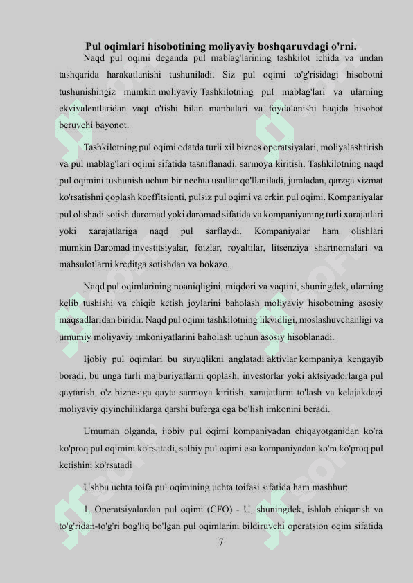 PUL OQIMLARI TO’G’RISIDAGI HISOBOT VA UNI TUZISH USULLARI 7