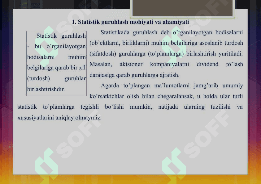STATISTIK JAMLASH VA GURUHLASH 2