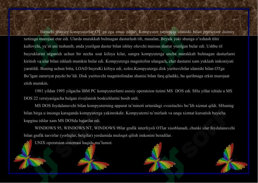 Operatsion tizim turlari. Windows operatsion tizimi 3