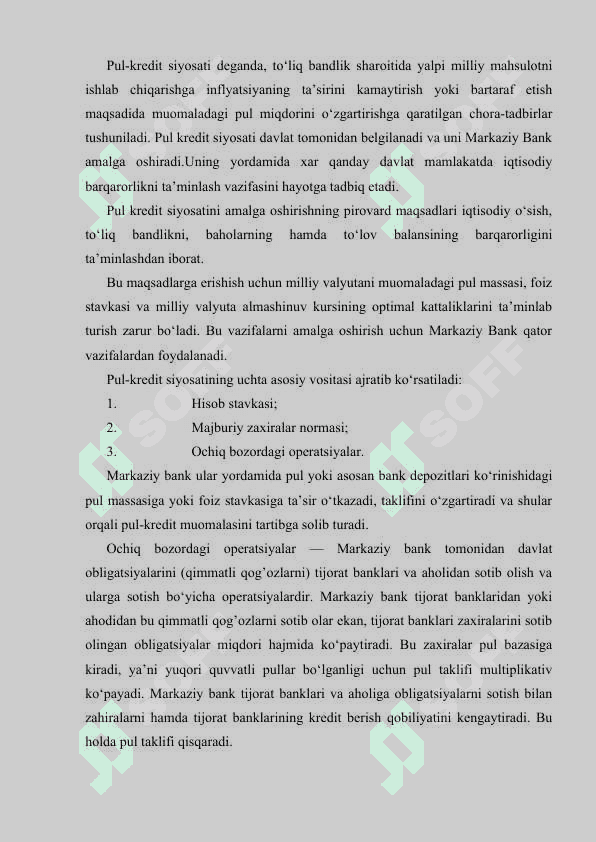 O‘zbekiston Respublikasi pul-kredit siyosati 2