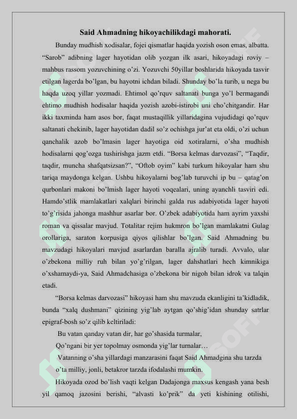 SAID AHMAD - HIKOYANAVIS (MUSTAQILLIK DAVRI IJODI MISOLIDA) 8