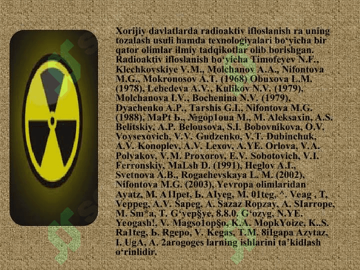 RADIOAKTIV IFLOSLANISHNING XOSSALARI 2