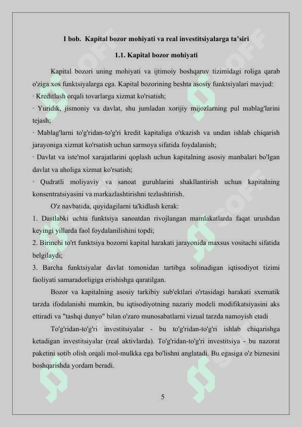 Kapital bozori va uning shakllanish yo`nalishlari 5