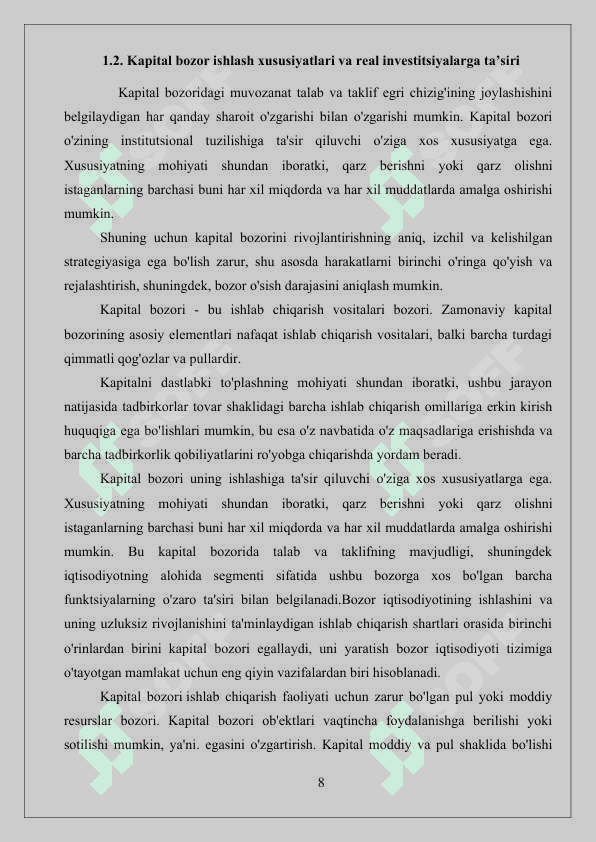 Kapital bozori va uning shakllanish yo`nalishlari 8