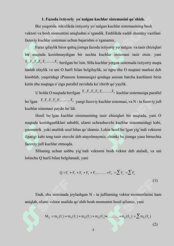 Fazoda ixtiyoriy joylashgan kuchlar sistemasi 3