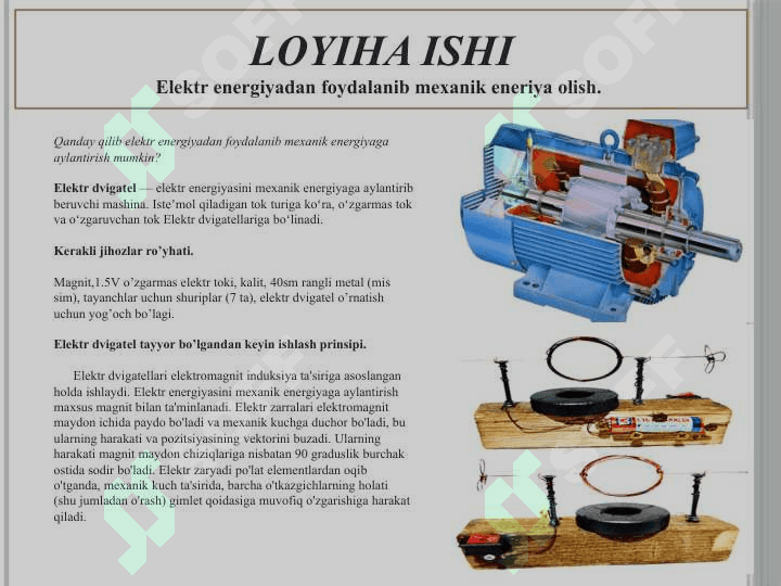 Elektr energiyadan foydalanib mexanik eneriya olish 2