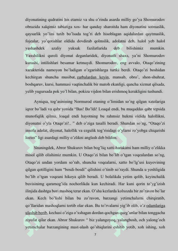 Kurs ishi Odil Yoqubov Diyonat romani tahlili 7