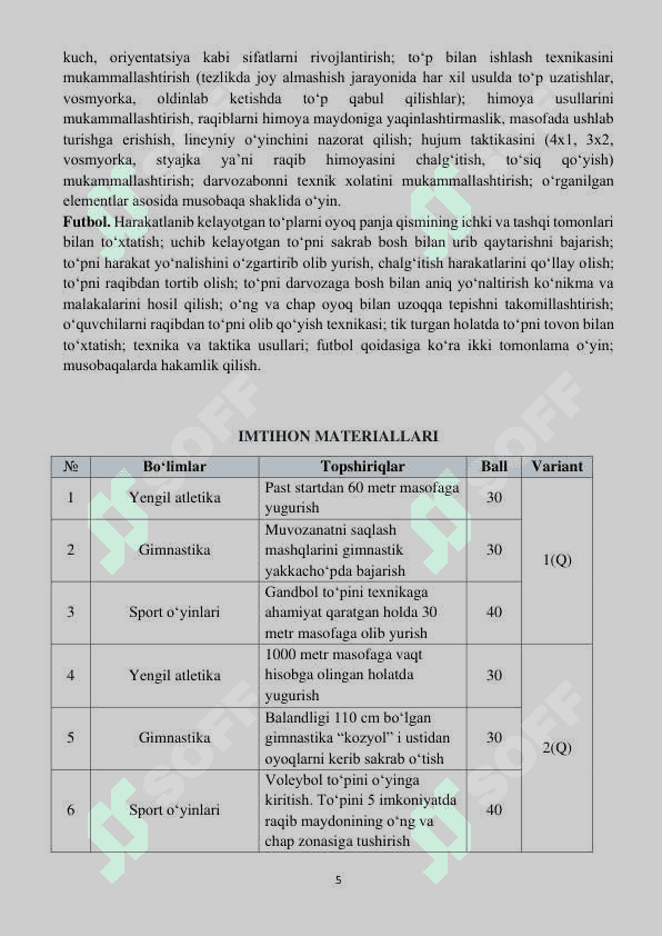 9-sinf Jismoniy tarbiya imtihon savollari 2025 6