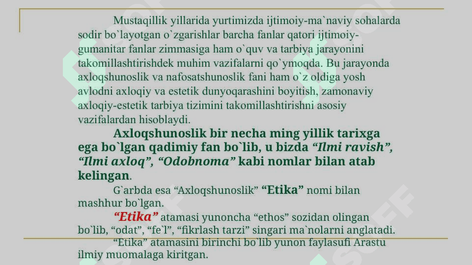Mavzu: AXLOQIY QADRIYATLAR FALSAFASI (ETIKA) 2