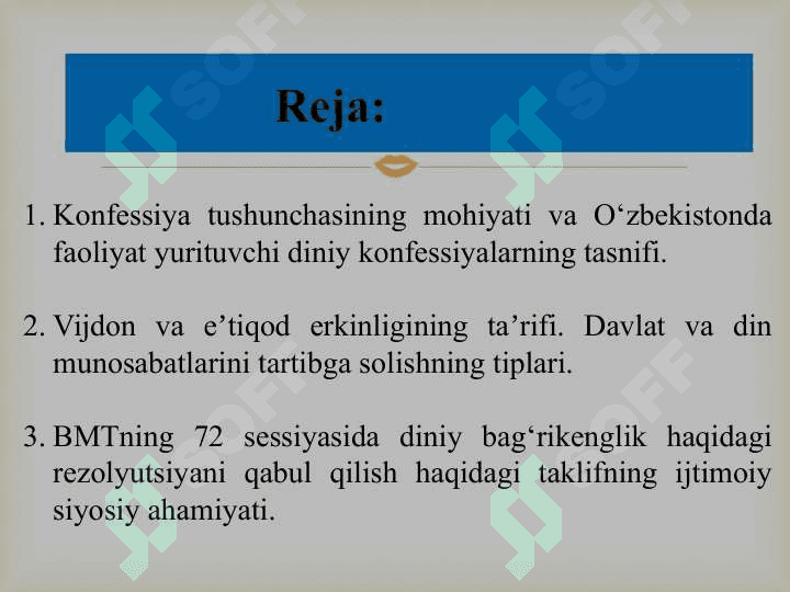 Mavzu: O‘zbekistonda faoliyat yurituvchi diniy tashkilotlar 2
