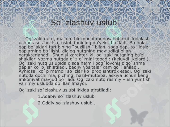 Nutqiy faoliyat. Nutq shakllari. Nutq uslublari. Oʻzbek adabiy nutqi me'yorlari 4