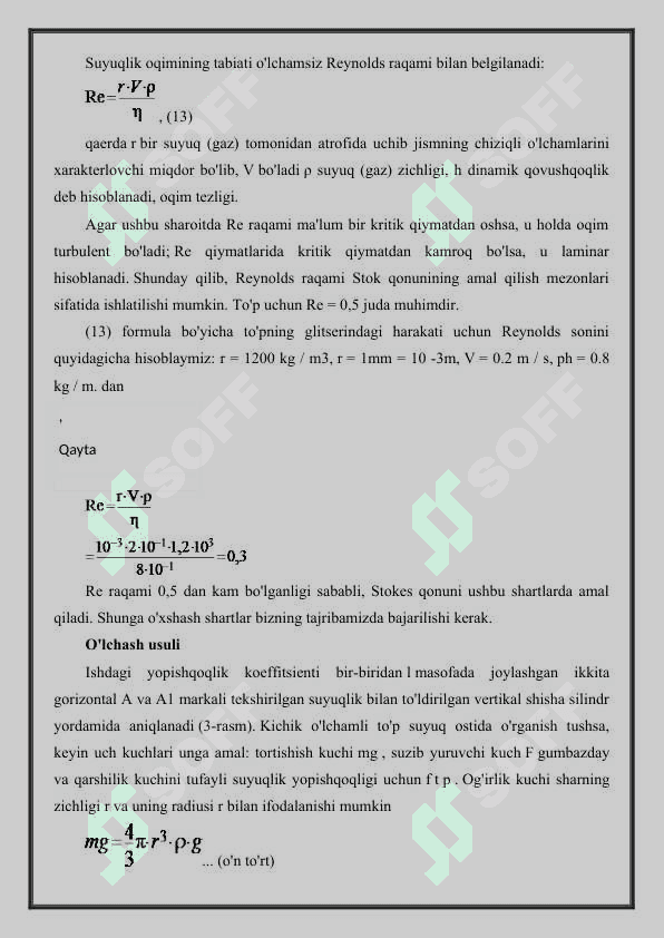 Suyuqliklarning ichki shkala koyfitsentini Stoks usulida aniqlash 7