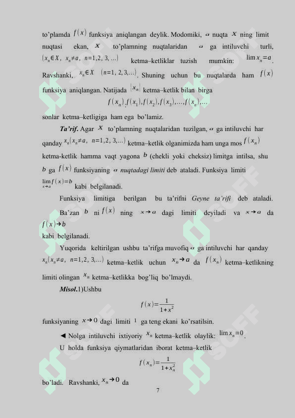 Funksiya limiti haqida 7