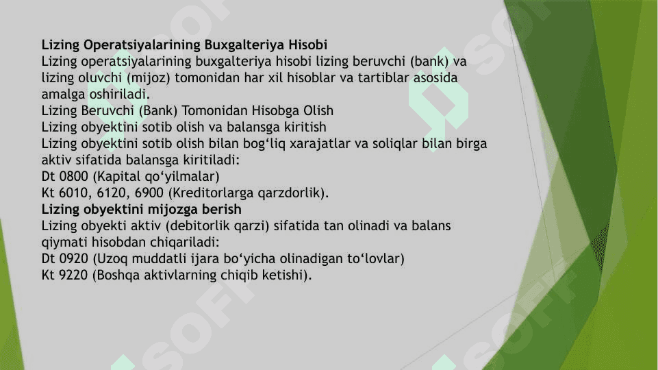 Banklarda lizing va faktoring operatsiyalarining buxgalteriya hisobi 4