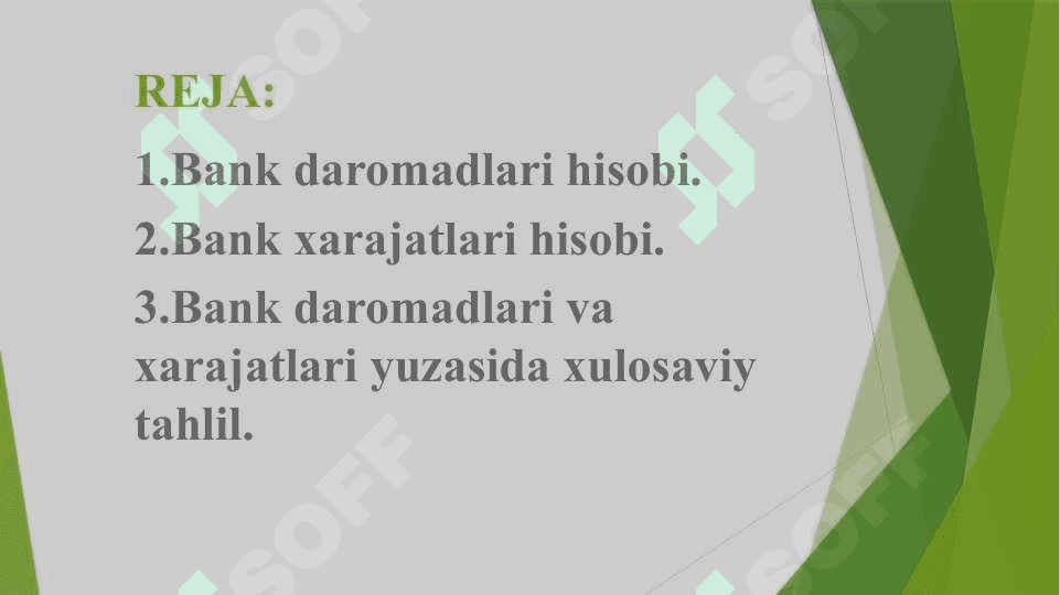 Bank daromadlari va xarajatlari hisobi 2