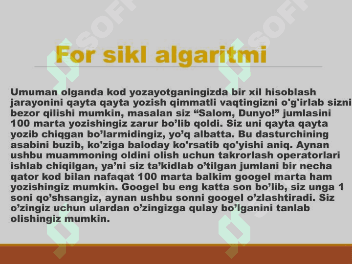 For sikl algaritmi 2