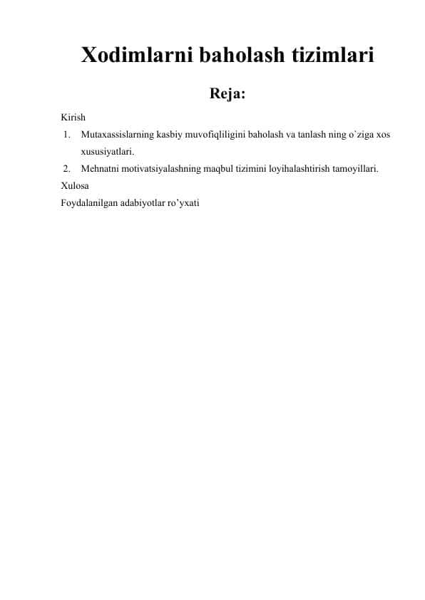 Xodimlarni baholash tizimlari