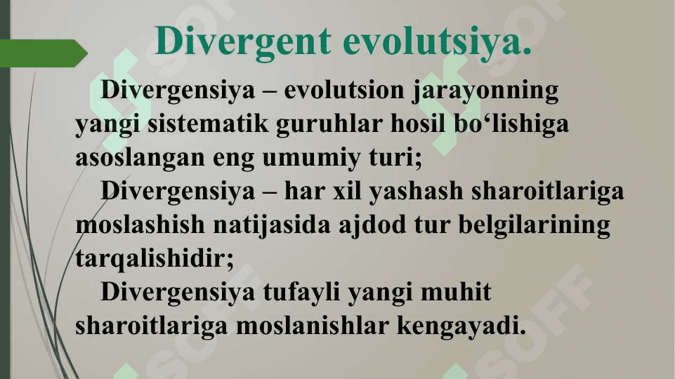 Evolutsion o‘zgarishlarning tiplari 2