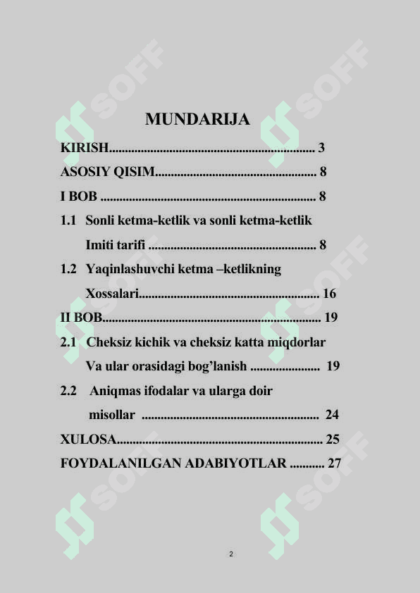 Chegaralanmagan funksiyaning xosmas integrali kurs ishi 2