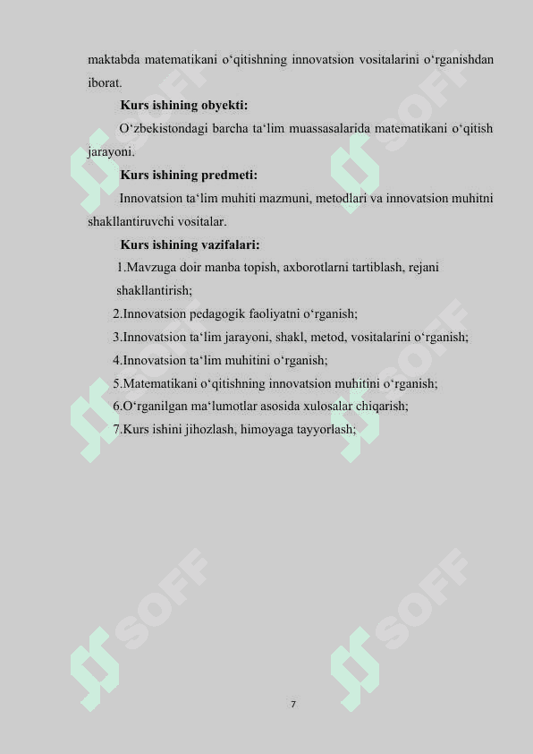 Chegaralanmagan funksiyaning xosmas integrali kurs ishi 7