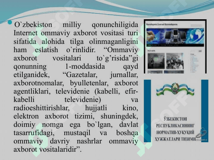 Ommaviy axborot vositalarining huquqiy asoslari 8
