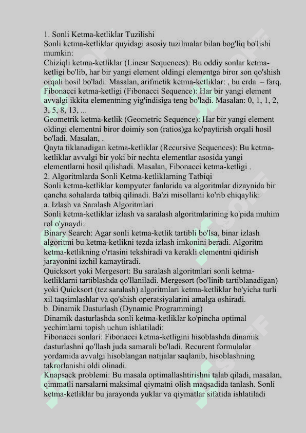 Malumotlar tuzulmasi va algoritmlarida sonli ketma-ketliklarning tatbiqi. 4