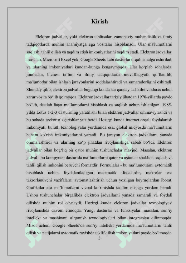 Elektron jadvallardan foydalanish texnalogiyalari Referat 3