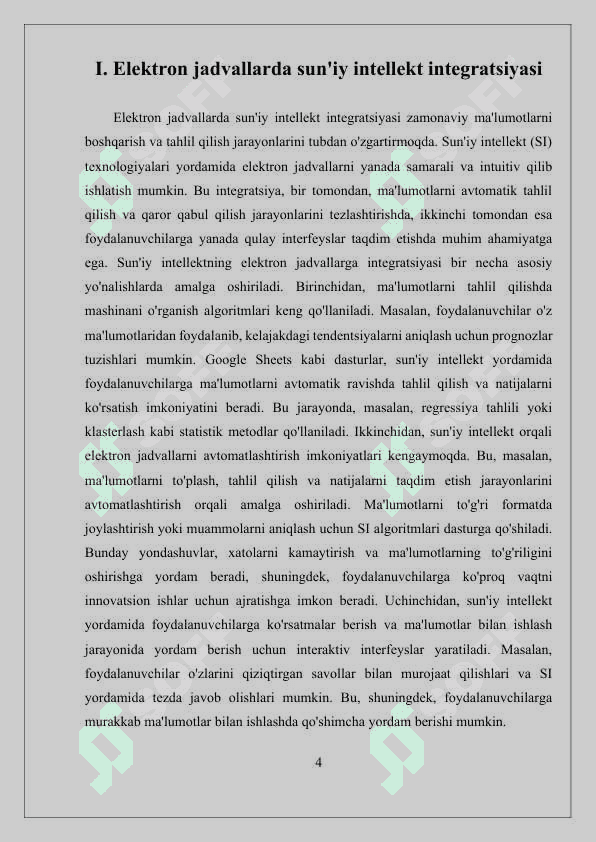 Elektron jadvallardan foydalanish texnalogiyalari Referat 4