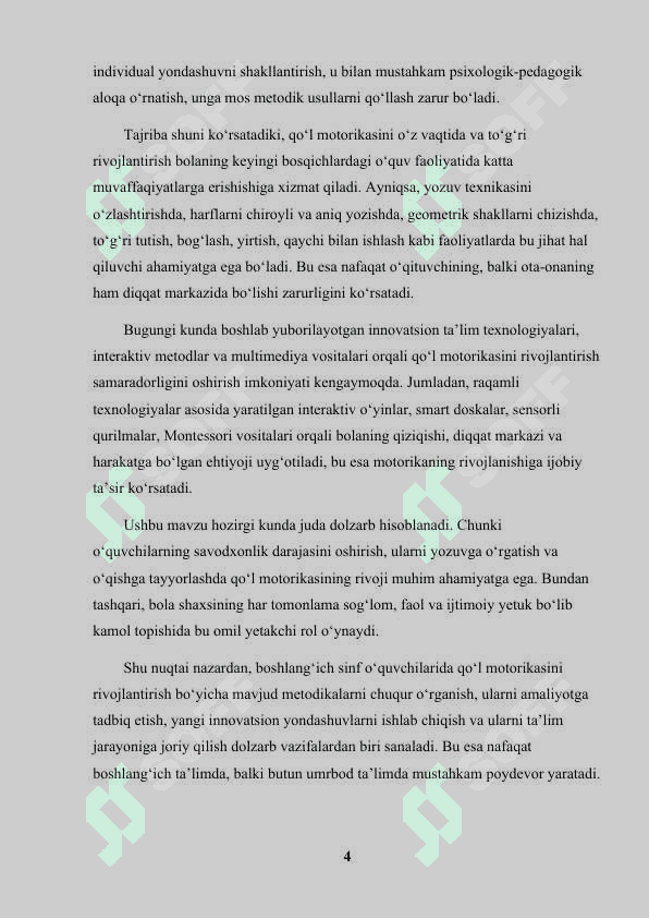 Boshlang‘ich sinf o‘quvchilarida qo‘l motorikasini rivojlantirish metodikasi. 4