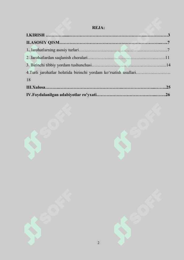 Jarohatdan saqlanish va birinchi tibbiy yordam korsatish. 2