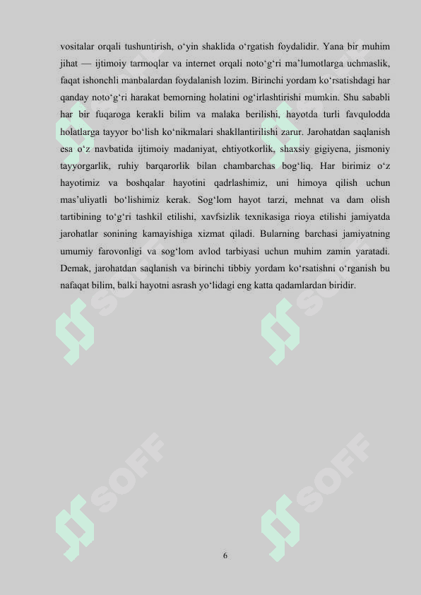 Jarohatdan saqlanish va birinchi tibbiy yordam korsatish. 6