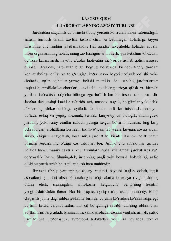 Jarohatdan saqlanish va birinchi tibbiy yordam korsatish. 7