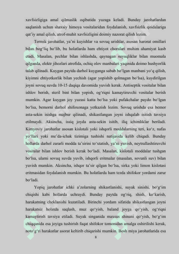 Jarohatdan saqlanish va birinchi tibbiy yordam korsatish. 8