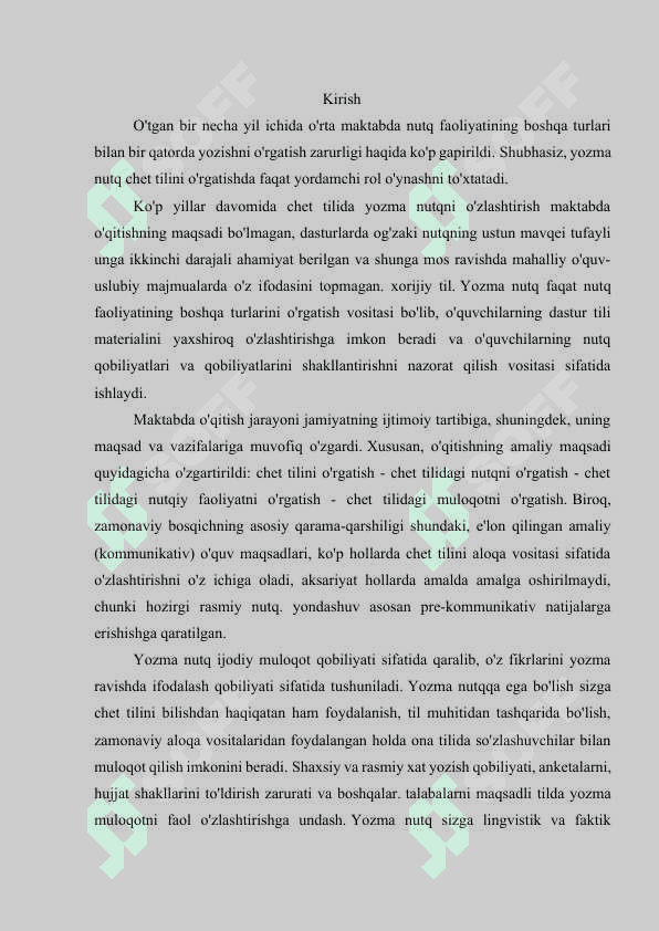 KURS ISHI. YOZMA NUTQ O’STIRISH MAZMUNI VA USULLARI 2