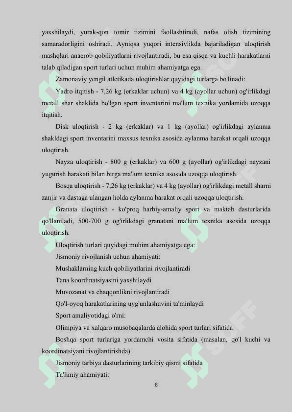 Uloqtirish turlari texnikasini o‘rgatish metodikasi. 8